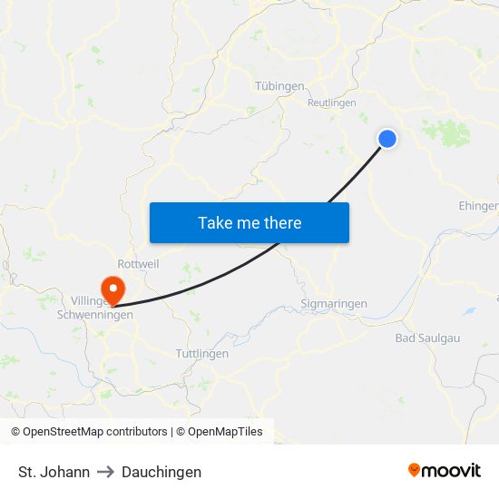 St. Johann to Dauchingen map