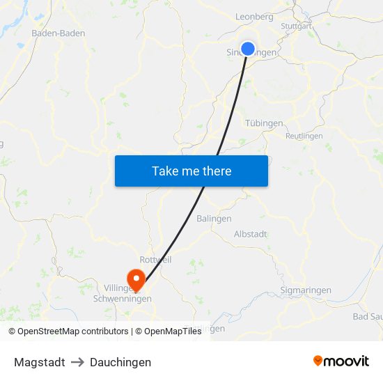 Magstadt to Dauchingen map