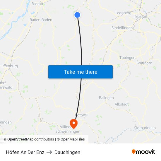 Höfen An Der Enz to Dauchingen map