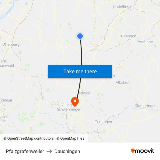 Pfalzgrafenweiler to Dauchingen map