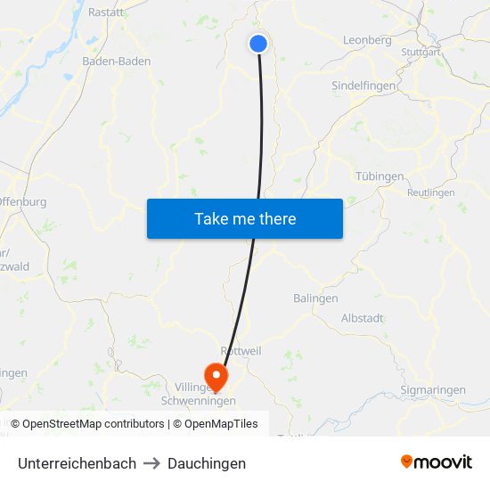 Unterreichenbach to Dauchingen map