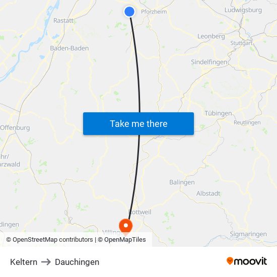 Keltern to Dauchingen map