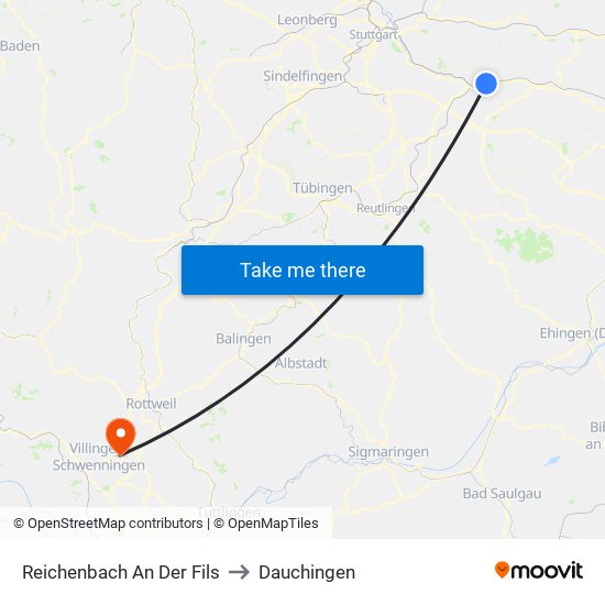 Reichenbach An Der Fils to Dauchingen map