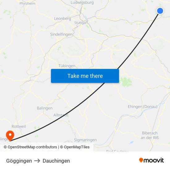 Göggingen to Dauchingen map