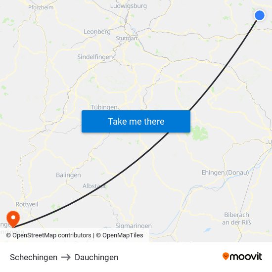 Schechingen to Dauchingen map