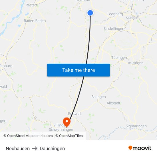 Neuhausen to Dauchingen map