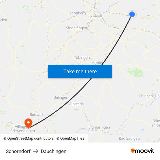 Schorndorf to Dauchingen map