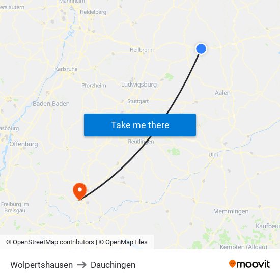 Wolpertshausen to Dauchingen map