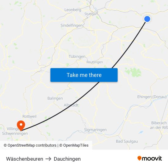 Wäschenbeuren to Dauchingen map