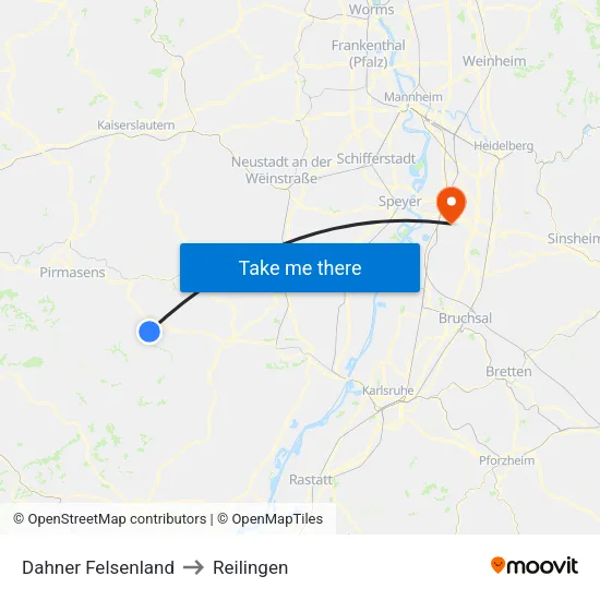 Dahner Felsenland to Reilingen map