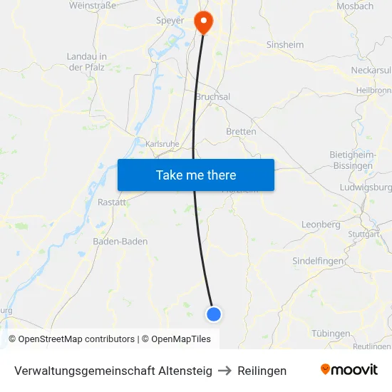 Verwaltungsgemeinschaft Altensteig to Reilingen map