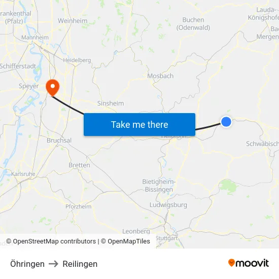 Öhringen to Reilingen map