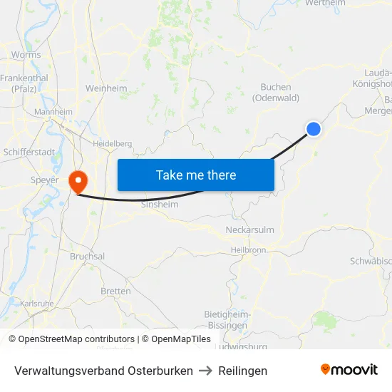 Verwaltungsverband Osterburken to Reilingen map
