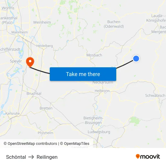Schöntal to Reilingen map