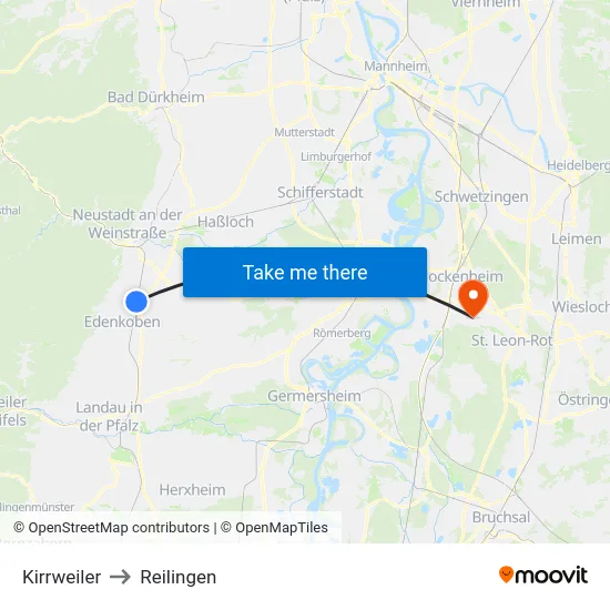 Kirrweiler to Reilingen map