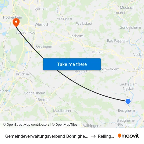 Gemeindeverwaltungsverband Bönnigheim to Reilingen map