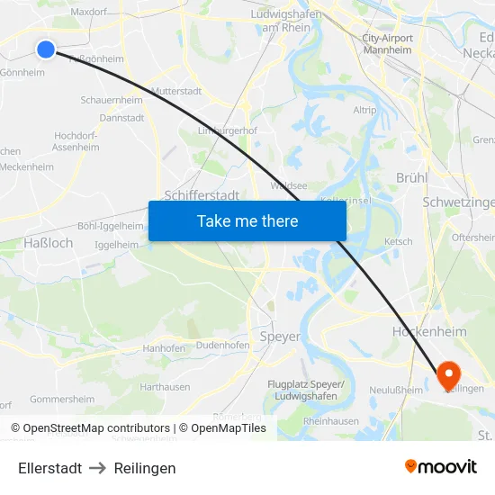 Ellerstadt to Reilingen map