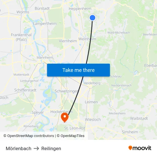 Mörlenbach to Reilingen map