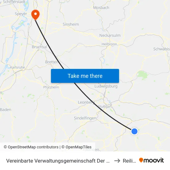Vereinbarte Verwaltungsgemeinschaft Der Stadt Kirchheim Unter Teck to Reilingen map
