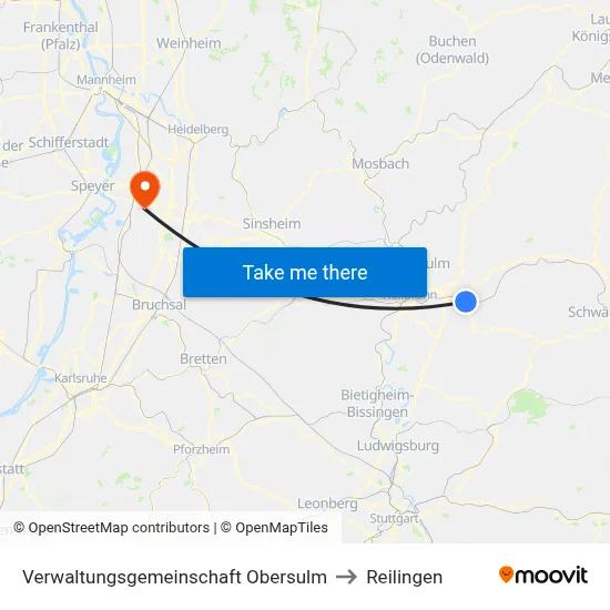 Verwaltungsgemeinschaft Obersulm to Reilingen map