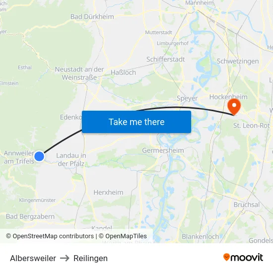 Albersweiler to Reilingen map