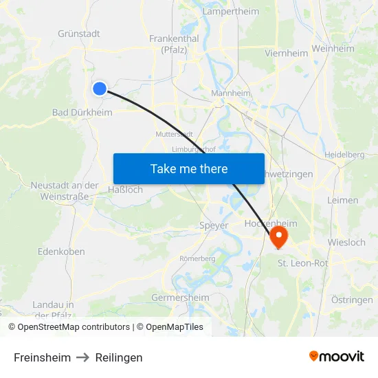 Freinsheim to Reilingen map