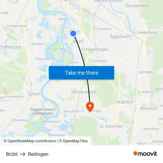 Brühl to Reilingen map
