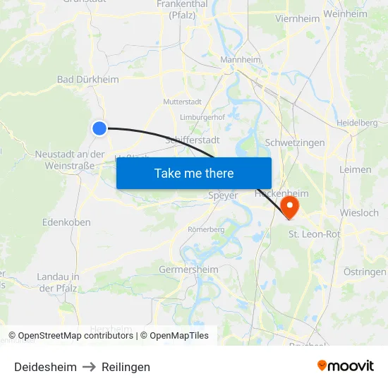 Deidesheim to Reilingen map