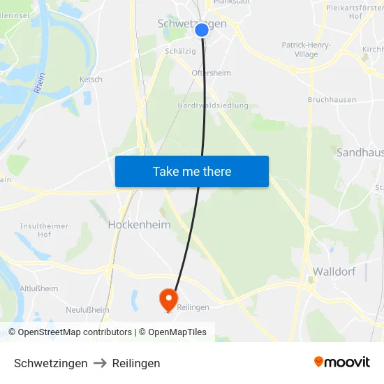 Schwetzingen to Reilingen map