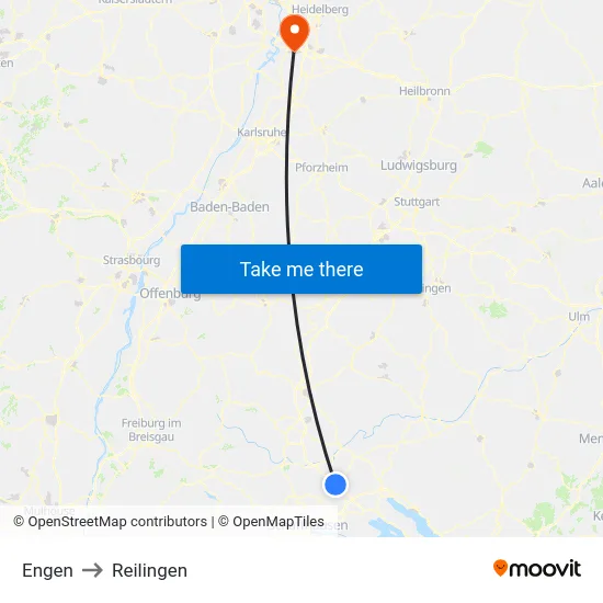 Engen to Reilingen map