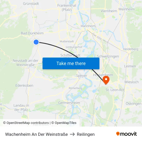 Wachenheim An Der Weinstraße to Reilingen map