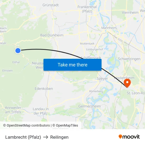 Lambrecht (Pfalz) to Reilingen map