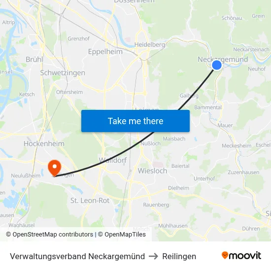 Verwaltungsverband Neckargemünd to Reilingen map