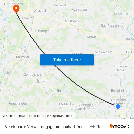 Vereinbarte Verwaltungsgemeinschaft Der Stadt Bietigheim-Bissingen to Reilingen map