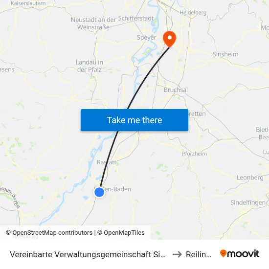 Vereinbarte Verwaltungsgemeinschaft Sinzheim to Reilingen map