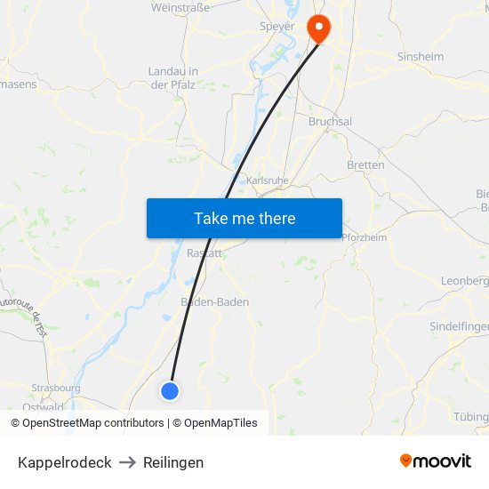 Kappelrodeck to Reilingen map