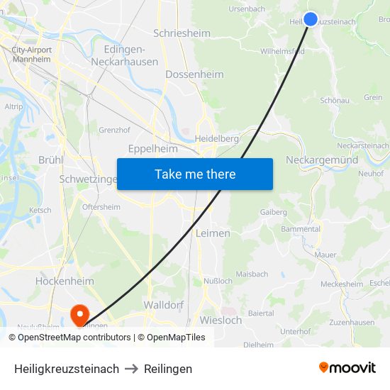 Heiligkreuzsteinach to Reilingen map