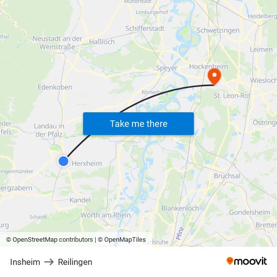 Insheim to Reilingen map