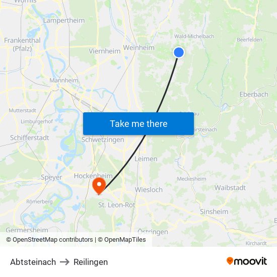Abtsteinach to Reilingen map