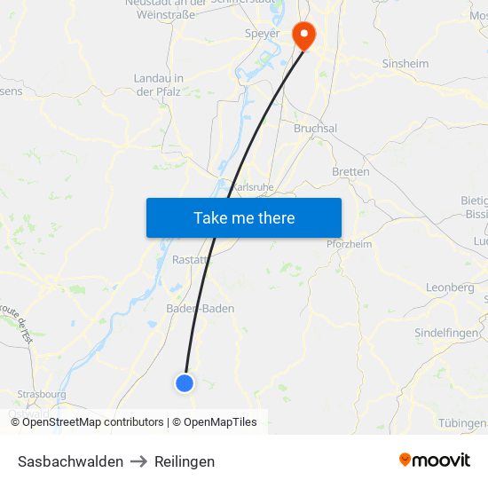 Sasbachwalden to Reilingen map