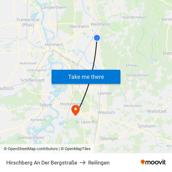 Hirschberg An Der Bergstraße to Reilingen map