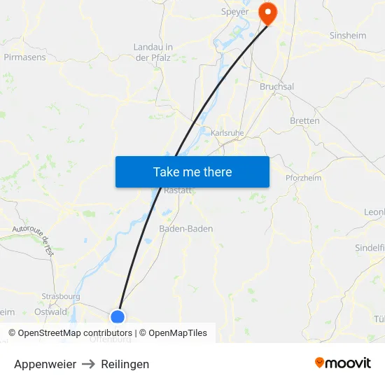 Appenweier to Reilingen map
