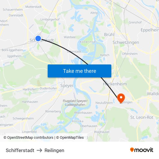 Schifferstadt to Reilingen map