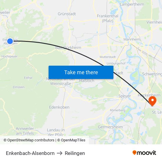 Enkenbach-Alsenborn to Reilingen map