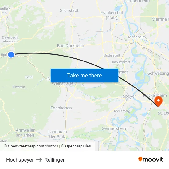 Hochspeyer to Reilingen map