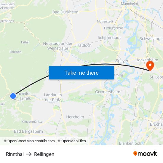 Rinnthal to Reilingen map