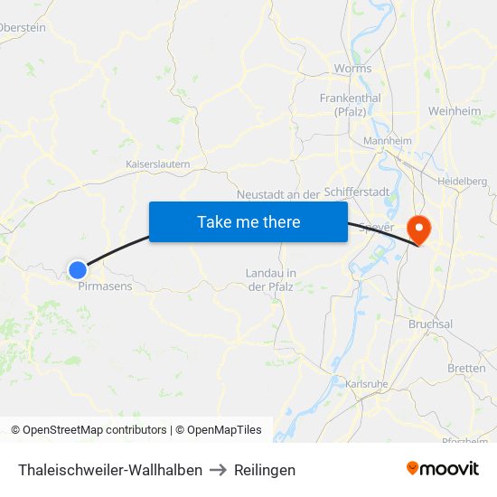 Thaleischweiler-Wallhalben to Reilingen map