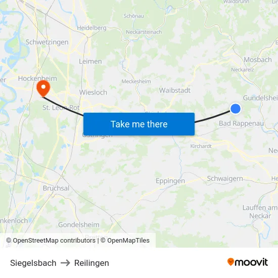 Siegelsbach to Reilingen map