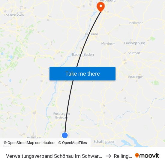 Verwaltungsverband Schönau Im Schwarzwald to Reilingen map