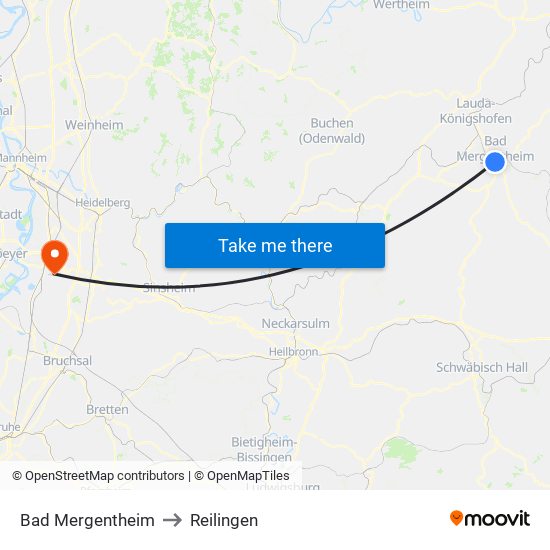 Bad Mergentheim to Reilingen map